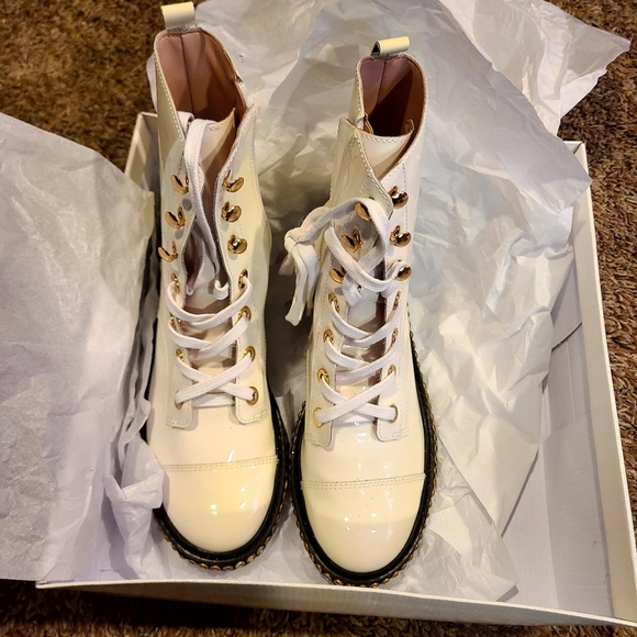 SCHUTZ Andorra White Combat Boots with Studded Sole New 7.5 - Picture 3 of 5